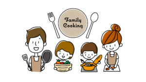 家族でク料理するイラスト